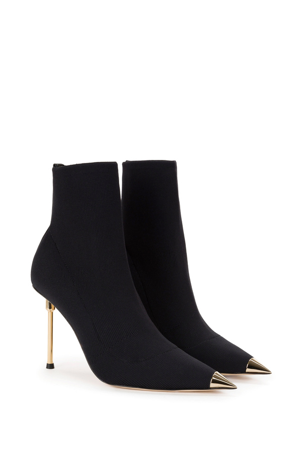 Suede leather ankle boots with gold sculptured heel - Elisabetta Franchi® Outlet