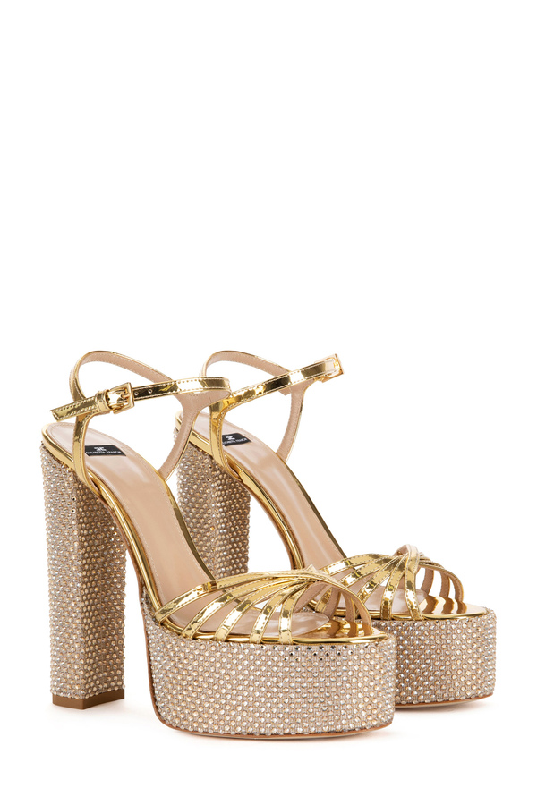 Platform sandal in metallic fabric - Elisabetta Franchi® Outlet