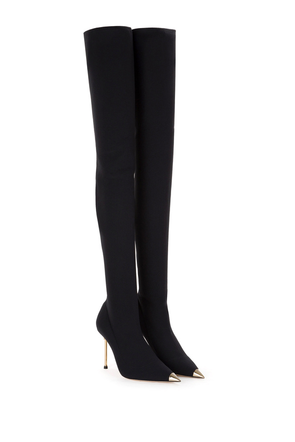Over-the-knee boots with gold sculptured heel - Elisabetta Franchi® Outlet