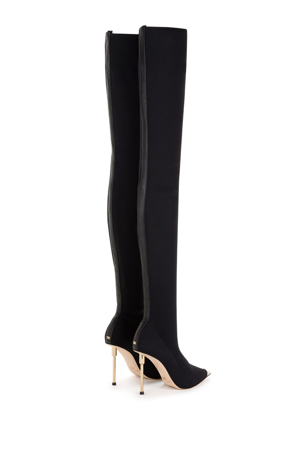 Over-the-knee boots with gold sculptured heel - Elisabetta Franchi® Outlet