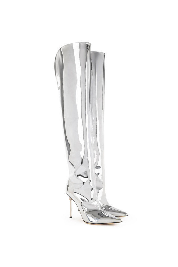 Over-the-knee boots in reflective fabric - Elisabetta Franchi® Outlet