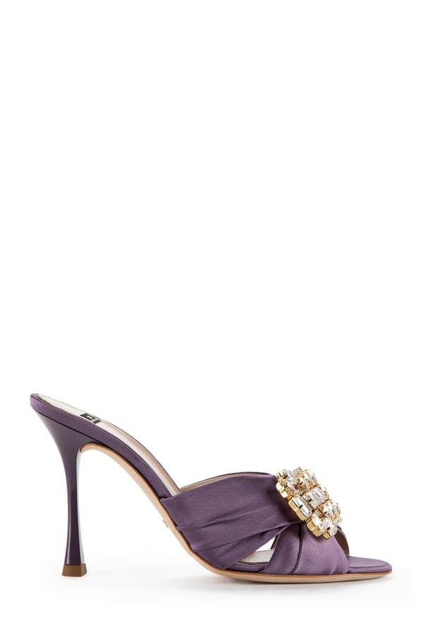 Satin slider sandal with jewel at the centre - Elisabetta Franchi® Outlet
