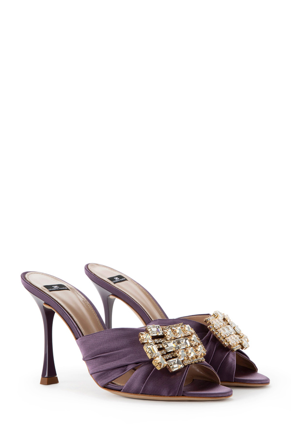 Satin slider sandal with jewel at the centre - Elisabetta Franchi® Outlet