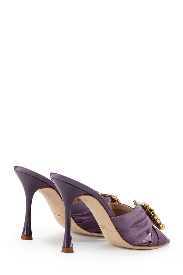 Satin slider sandal with jewel at the centre - Elisabetta Franchi® Outlet