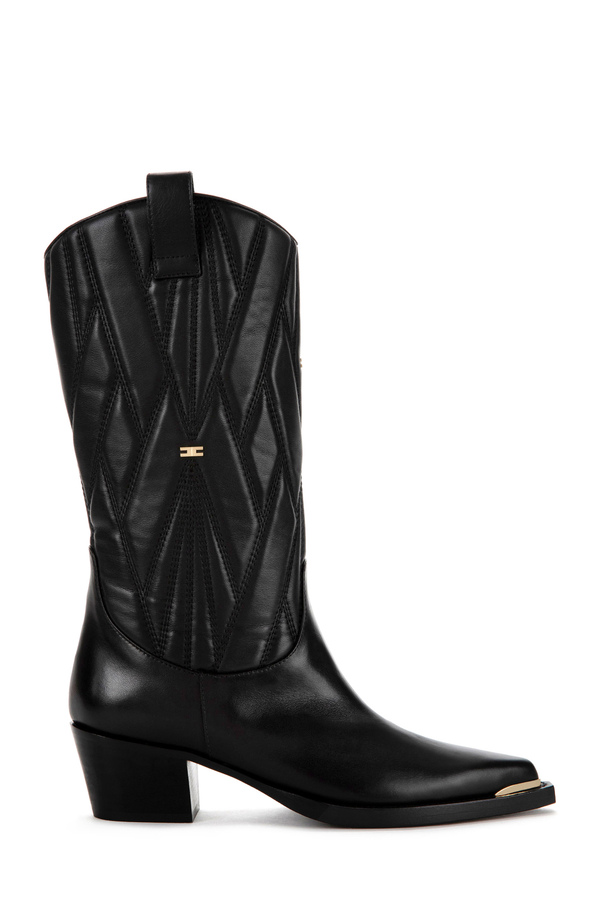 Texan boots with embroidered leg and gold toe cap - Elisabetta Franchi® Outlet