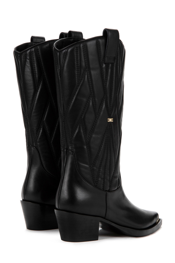 Texan boots with embroidered leg and gold toe cap - Elisabetta Franchi® Outlet