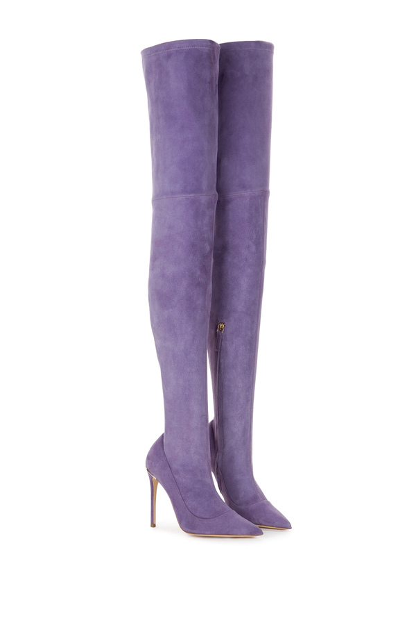 Suede over-the-knee boots - Elisabetta Franchi® Outlet