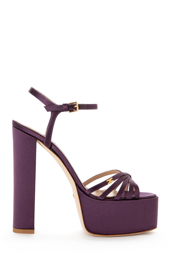 Plateau-Sandale aus Satin mit Logo-Nieten - Elisabetta Franchi® Outlet
