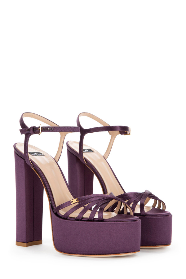 Plateau-Sandale aus Satin mit Logo-Nieten - Elisabetta Franchi® Outlet