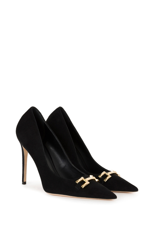 Suede leather pumps with faceted logo - Elisabetta Franchi® Outlet