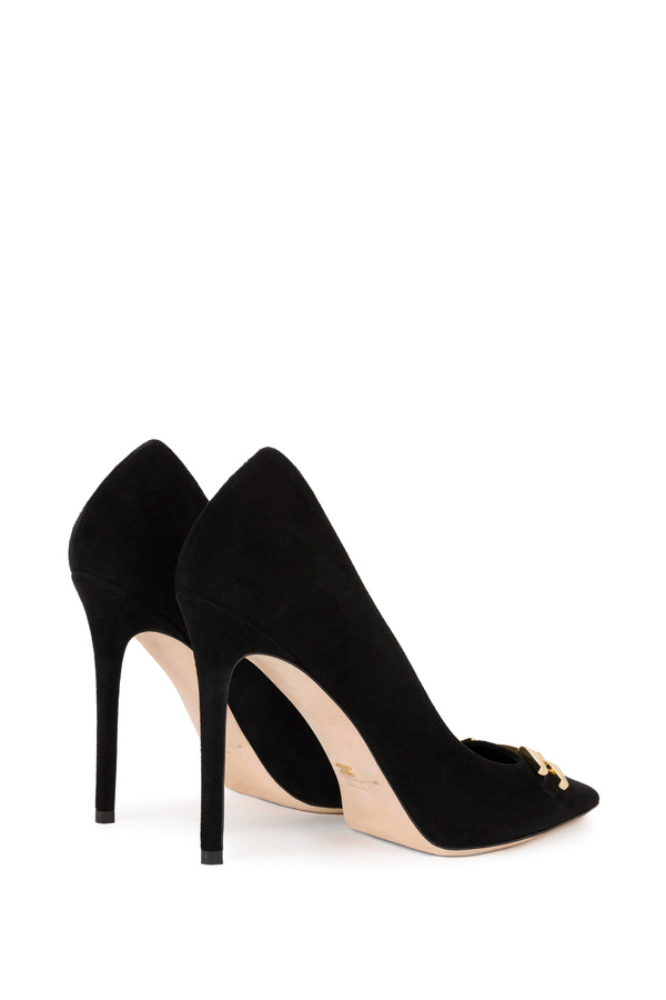 Suede leather pumps with faceted logo - Elisabetta Franchi® Outlet
