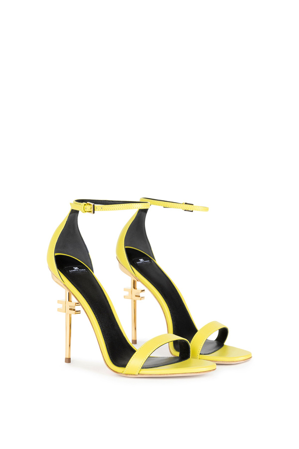 Leather sandals with logo heel - Elisabetta Franchi® Outlet