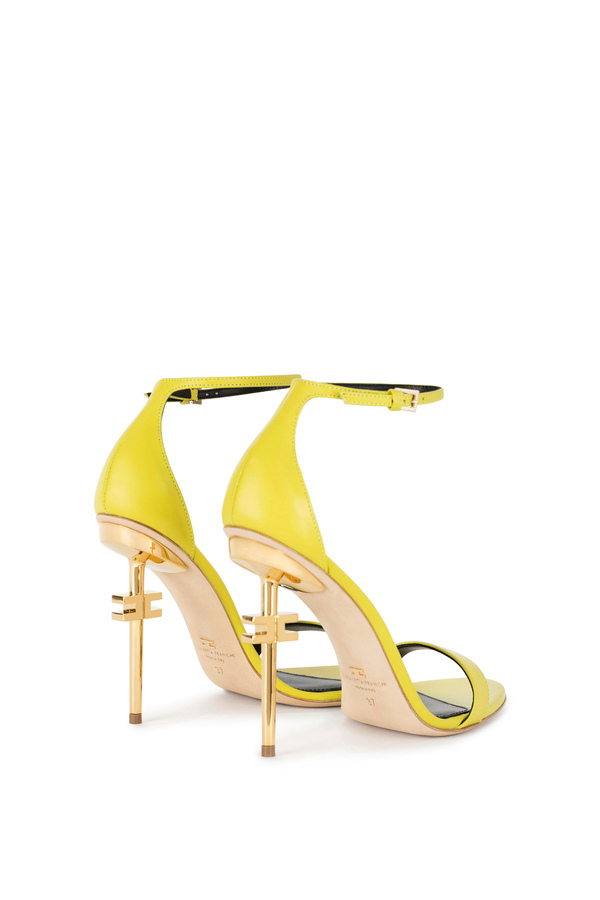 Leather sandals with logo heel - Elisabetta Franchi® Outlet