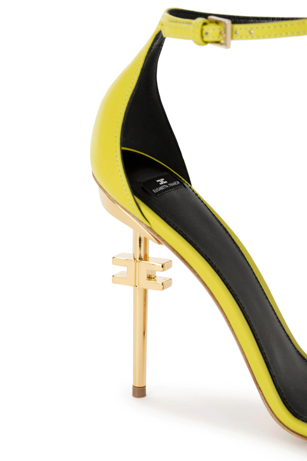 Leather sandals with logo heel - Elisabetta Franchi® Outlet