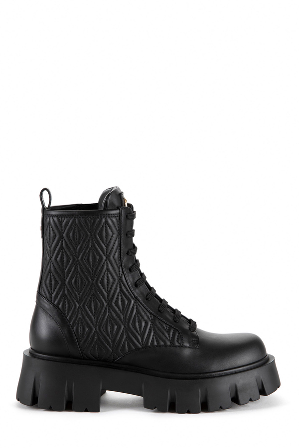 Nappa combat boots with logo plaque - Elisabetta Franchi® Outlet