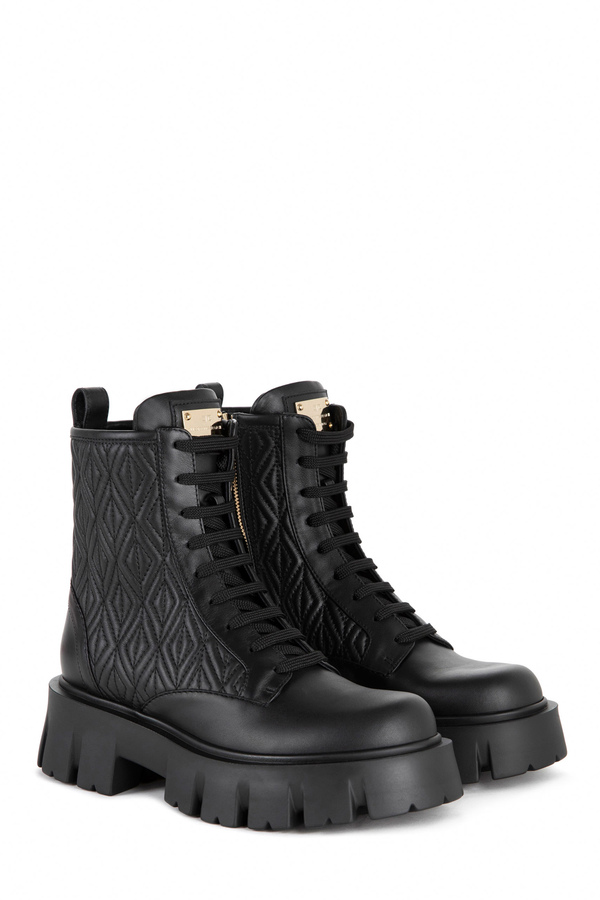 Nappa combat boots with logo plaque - Elisabetta Franchi® Outlet
