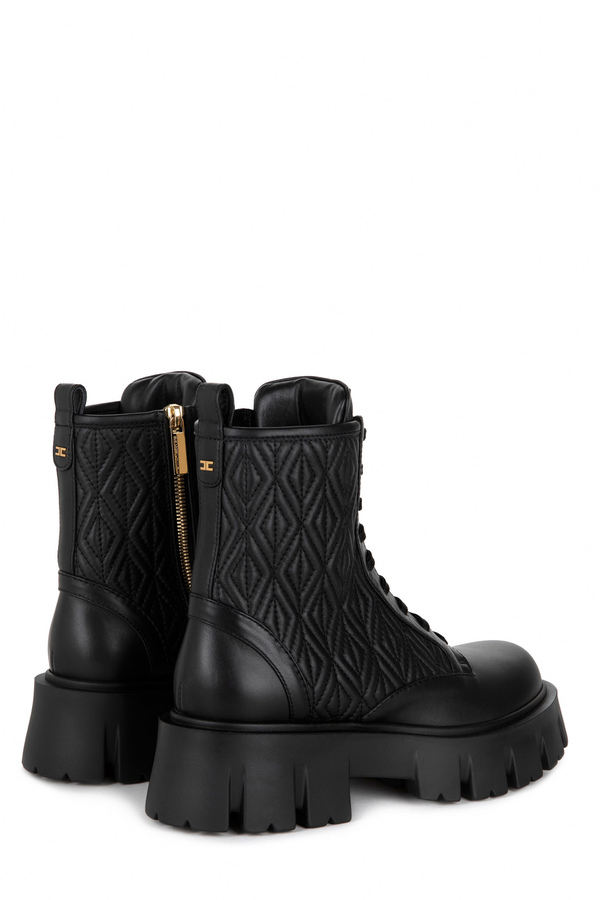 Nappa combat boots with logo plaque - Elisabetta Franchi® Outlet