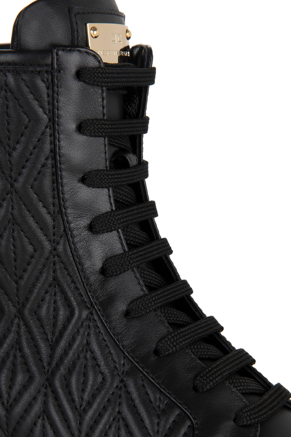 Nappa combat boots with logo plaque - Elisabetta Franchi® Outlet