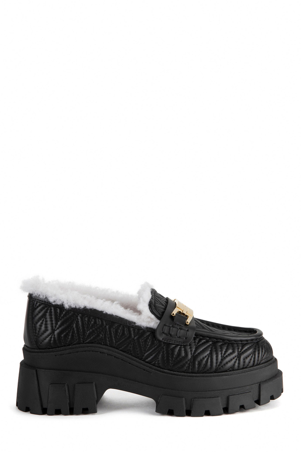 Nappa loafer with horsebit and faux sheepskin - Elisabetta Franchi® Outlet