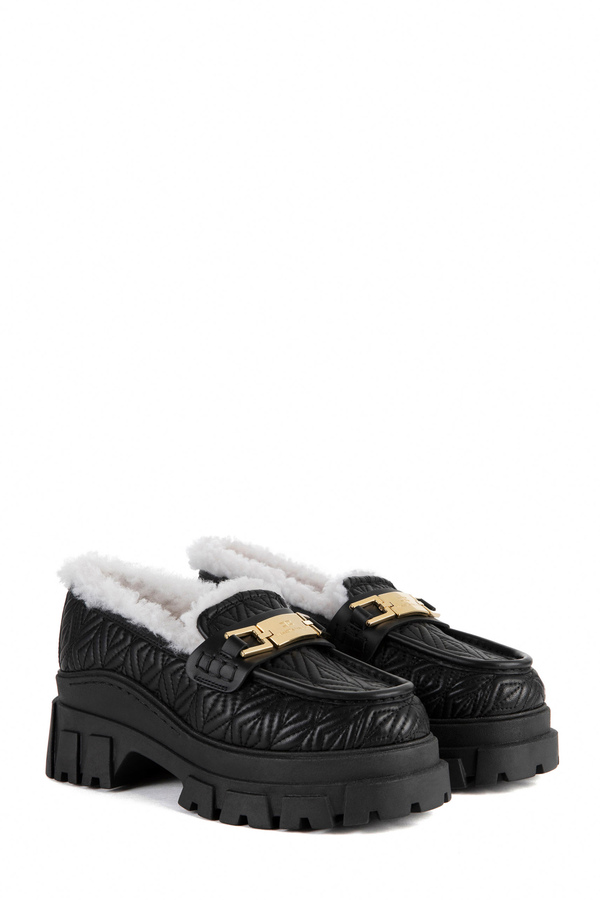 Nappa loafer with horsebit and faux sheepskin - Elisabetta Franchi® Outlet