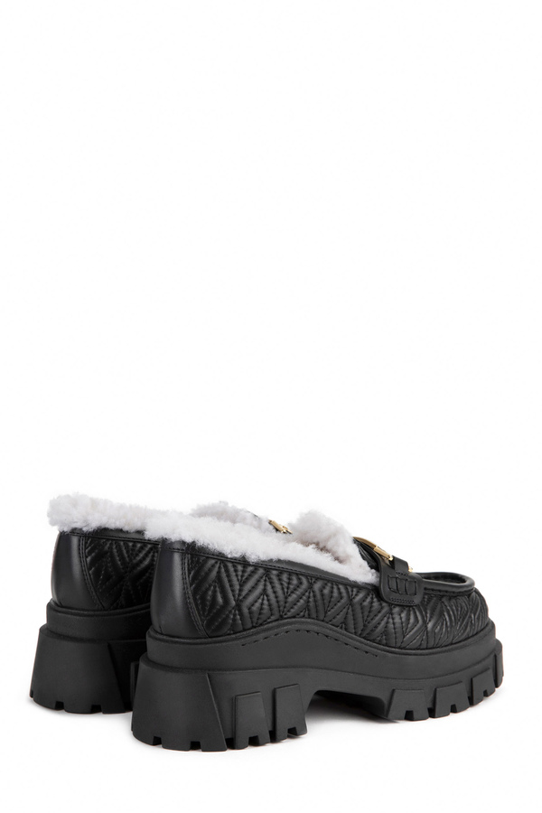 Nappa loafer with horsebit and faux sheepskin - Elisabetta Franchi® Outlet