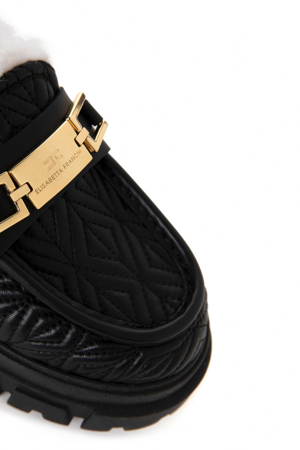 Nappa loafer with horsebit and faux sheepskin - Elisabetta Franchi® Outlet