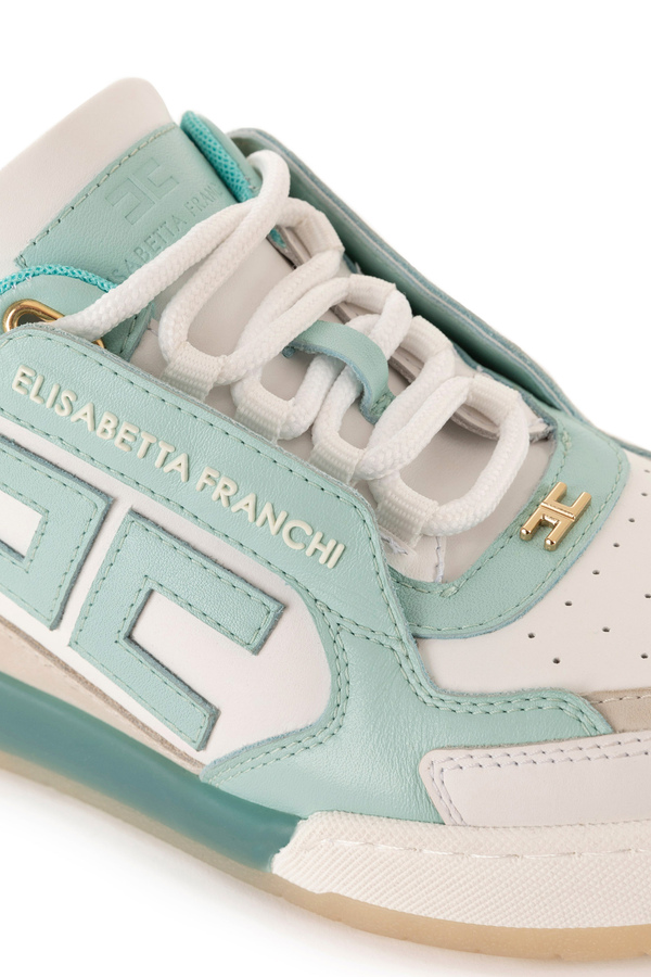 Leather sneakers with embroidered logo - Elisabetta Franchi® Outlet