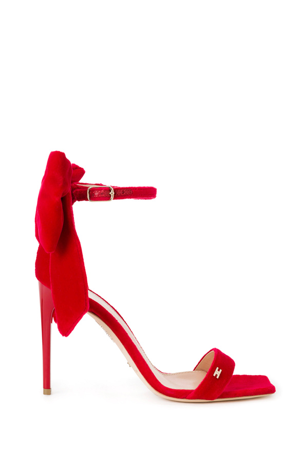Open-toe sandals with large velvet bow - Elisabetta Franchi® Outlet