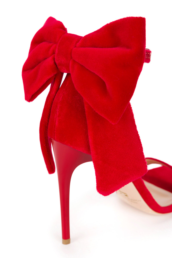 Open-toe sandals with large velvet bow - Elisabetta Franchi® Outlet