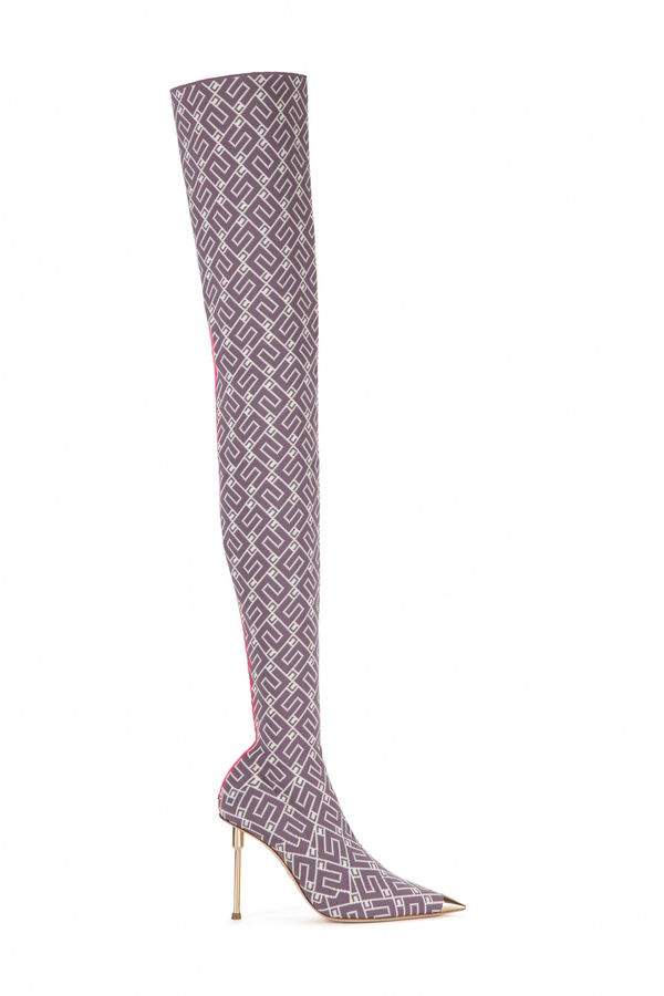 Jacquard over-the-knee boots - Elisabetta Franchi® Outlet