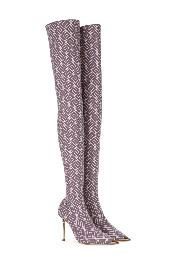 Jacquard over-the-knee boots - Elisabetta Franchi® Outlet