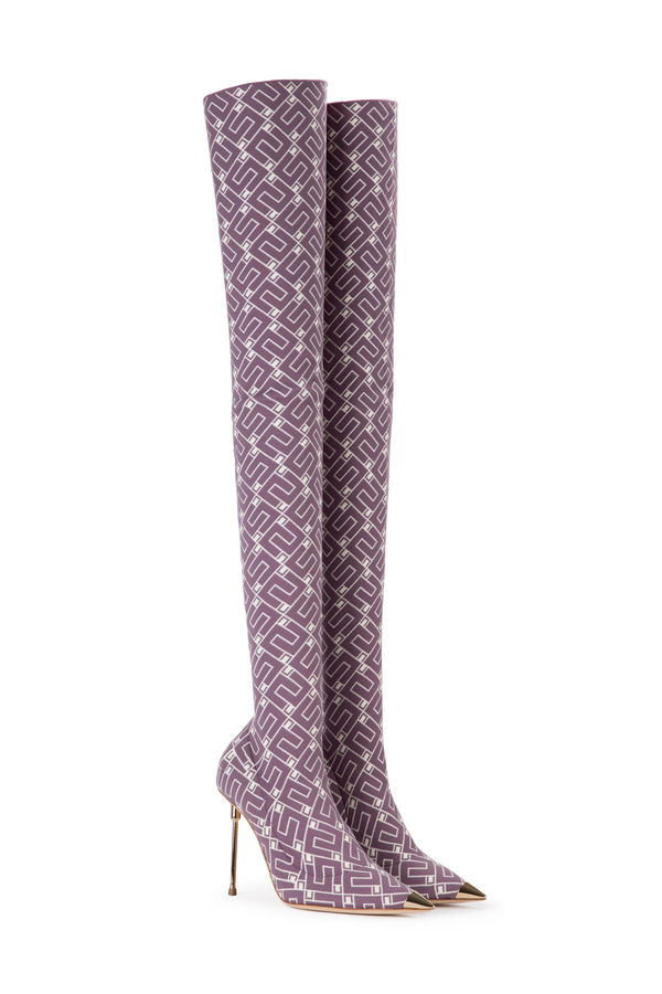Jacquard over-the-knee boots - Elisabetta Franchi® Outlet