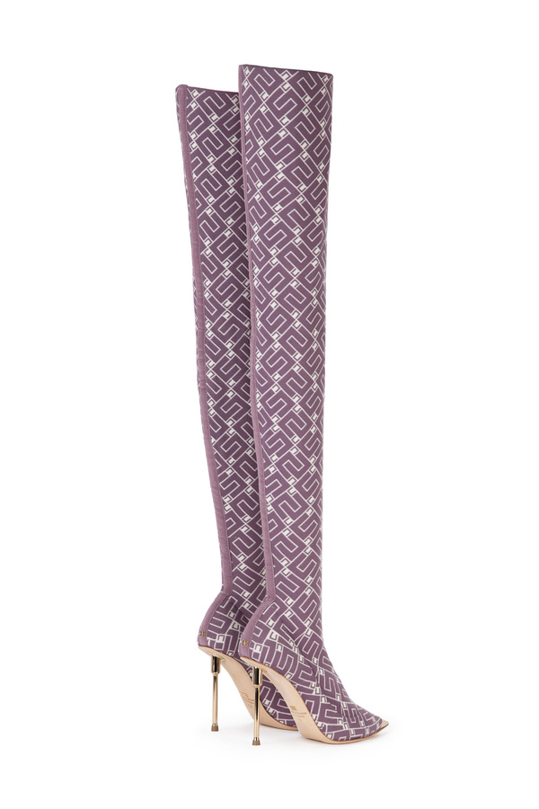 Jacquard over-the-knee boots - Elisabetta Franchi® Outlet