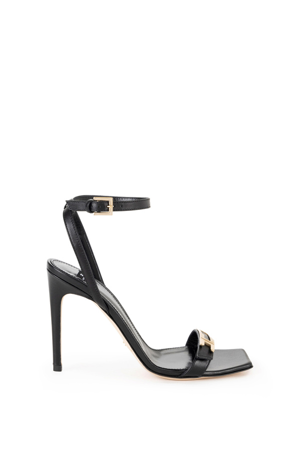 Leather sandals with logo plaque - Elisabetta Franchi® Outlet