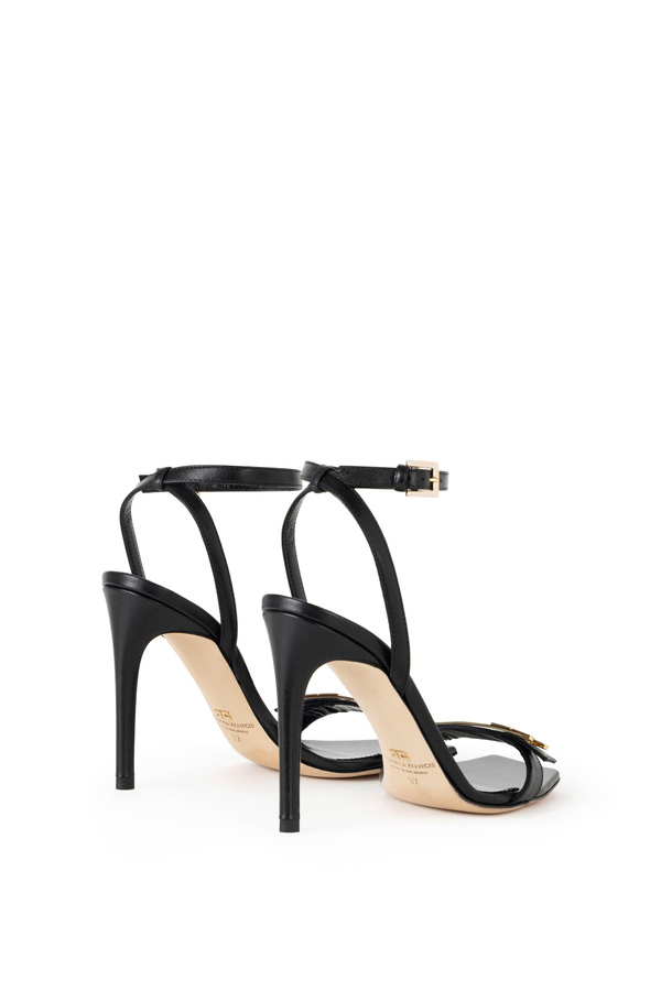 Leather sandals with logo plaque - Elisabetta Franchi® Outlet