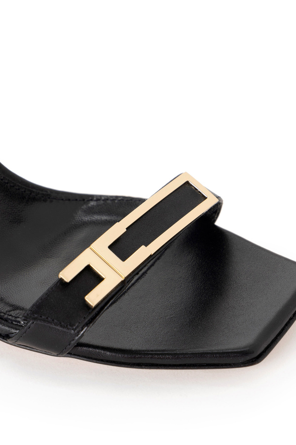 Leather sandals with logo plaque - Elisabetta Franchi® Outlet