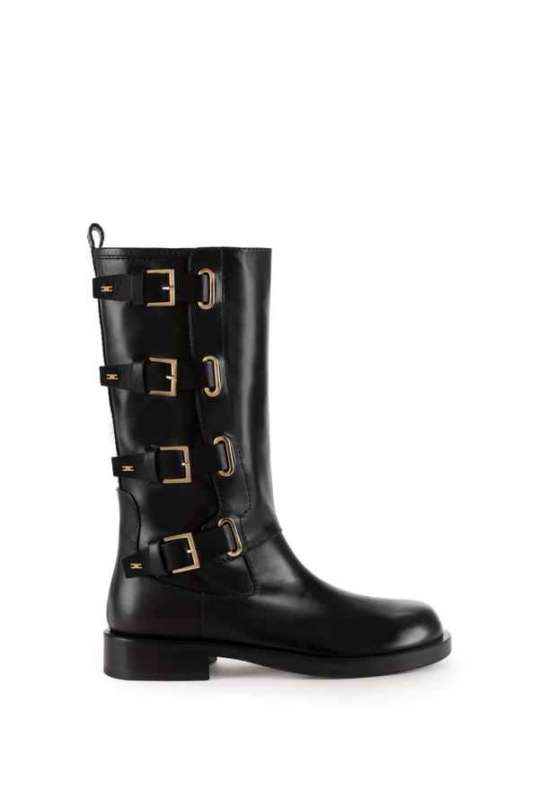 Biker-Stiefel aus Leder mit Schnallen - Elisabetta Franchi® Outlet