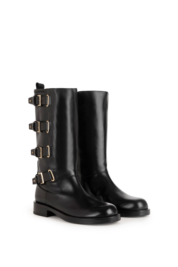 Biker-Stiefel aus Leder mit Schnallen - Elisabetta Franchi® Outlet