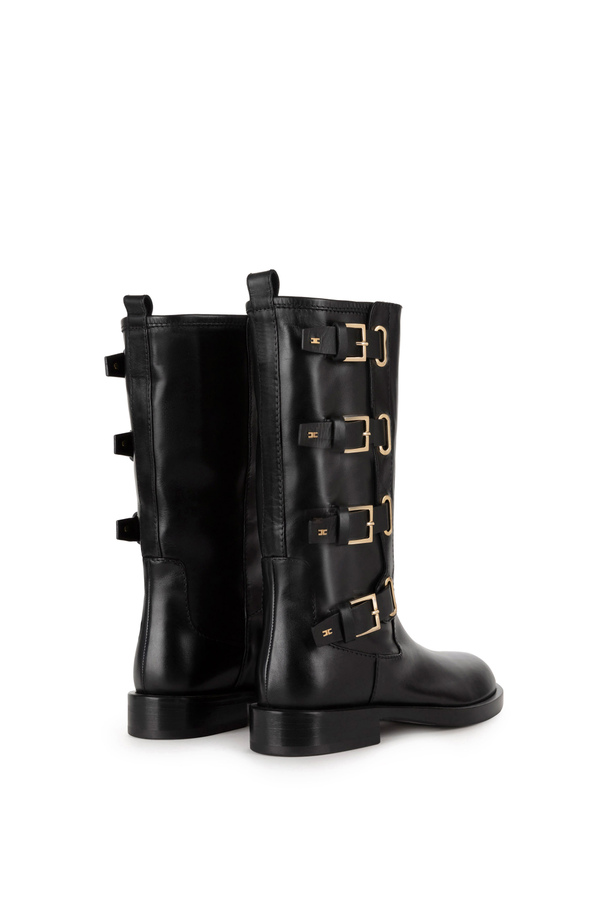 Biker-Stiefel aus Leder mit Schnallen - Elisabetta Franchi® Outlet