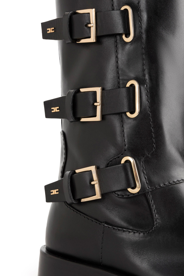 Biker-Stiefel aus Leder mit Schnallen - Elisabetta Franchi® Outlet