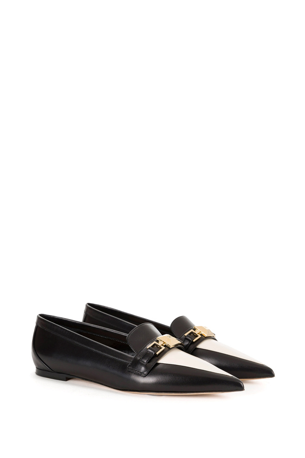 Two-colour moccasin with pointed shape and stud horsebit - Elisabetta Franchi® Outlet