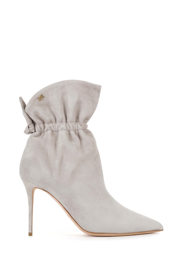 Suede leather ankle boots with bow - Elisabetta Franchi® Outlet