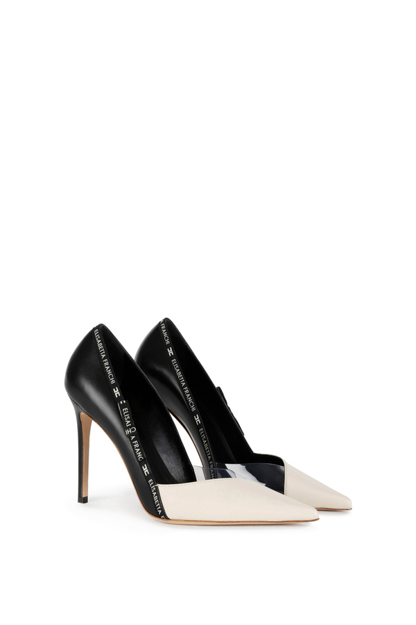 Décolleté in pelle con nastro logato - Elisabetta Franchi® Outlet