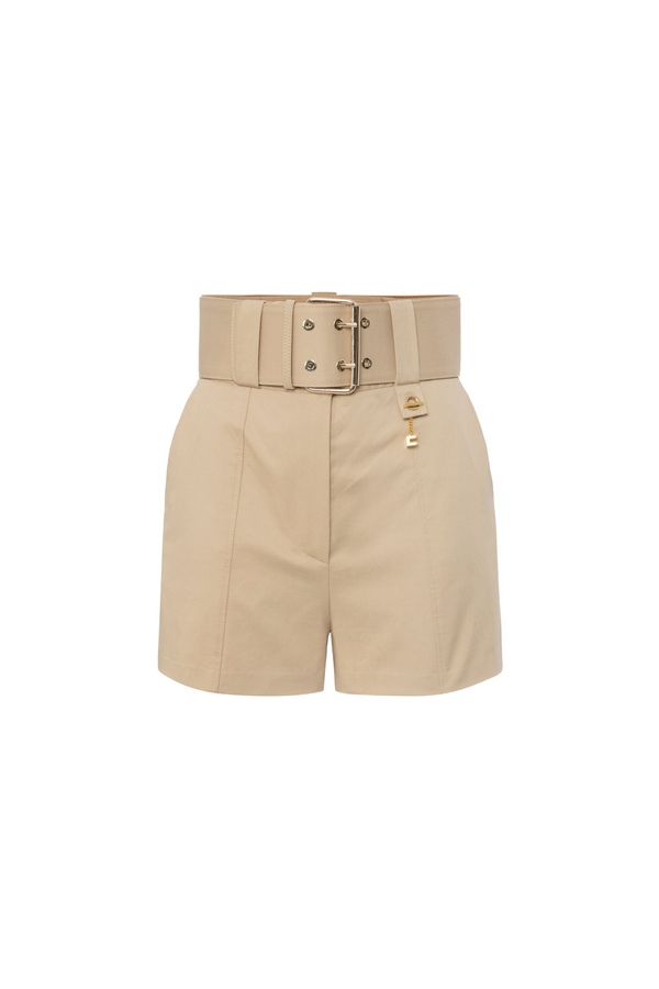 Shorts in cotone stretch con cintura - Elisabetta Franchi® Outlet