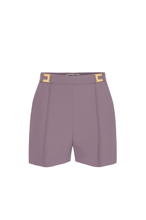 Shorts in crêpe fabric with logo plaques - Elisabetta Franchi® Outlet