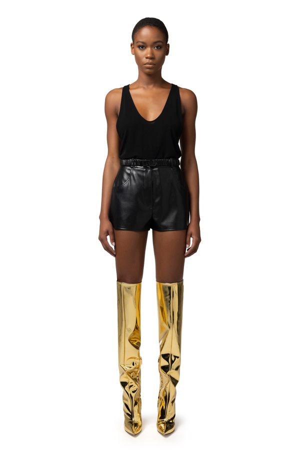 Shorts in synthetic material with belt - Elisabetta Franchi® Outlet