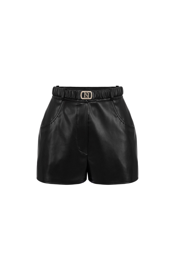 Shorts in synthetic material with belt - Elisabetta Franchi® Outlet