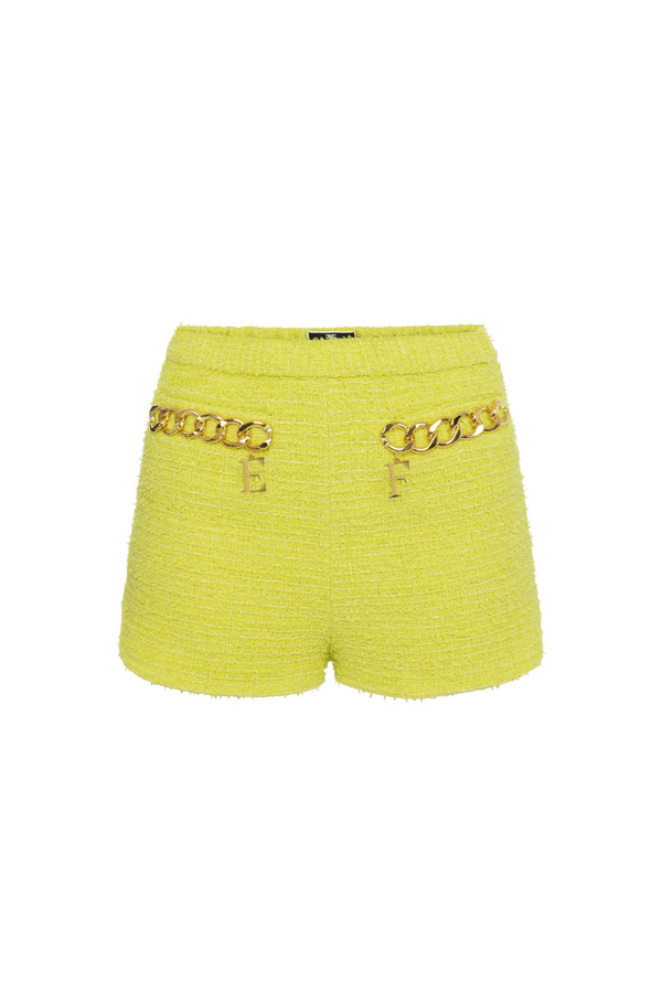 Tweed shorts with maxi chain - Elisabetta Franchi® Outlet