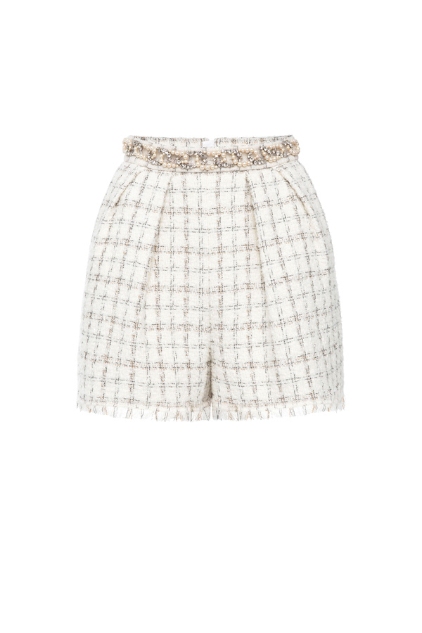 Shorts aus Tweed mit Karomuster - Elisabetta Franchi® Outlet