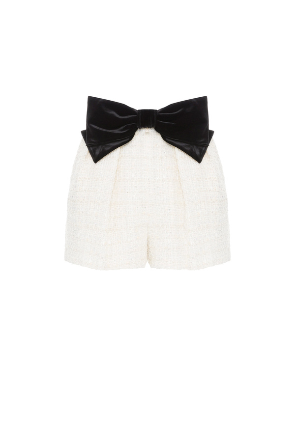 Tweed shorts with velvet bow - Elisabetta Franchi® Outlet